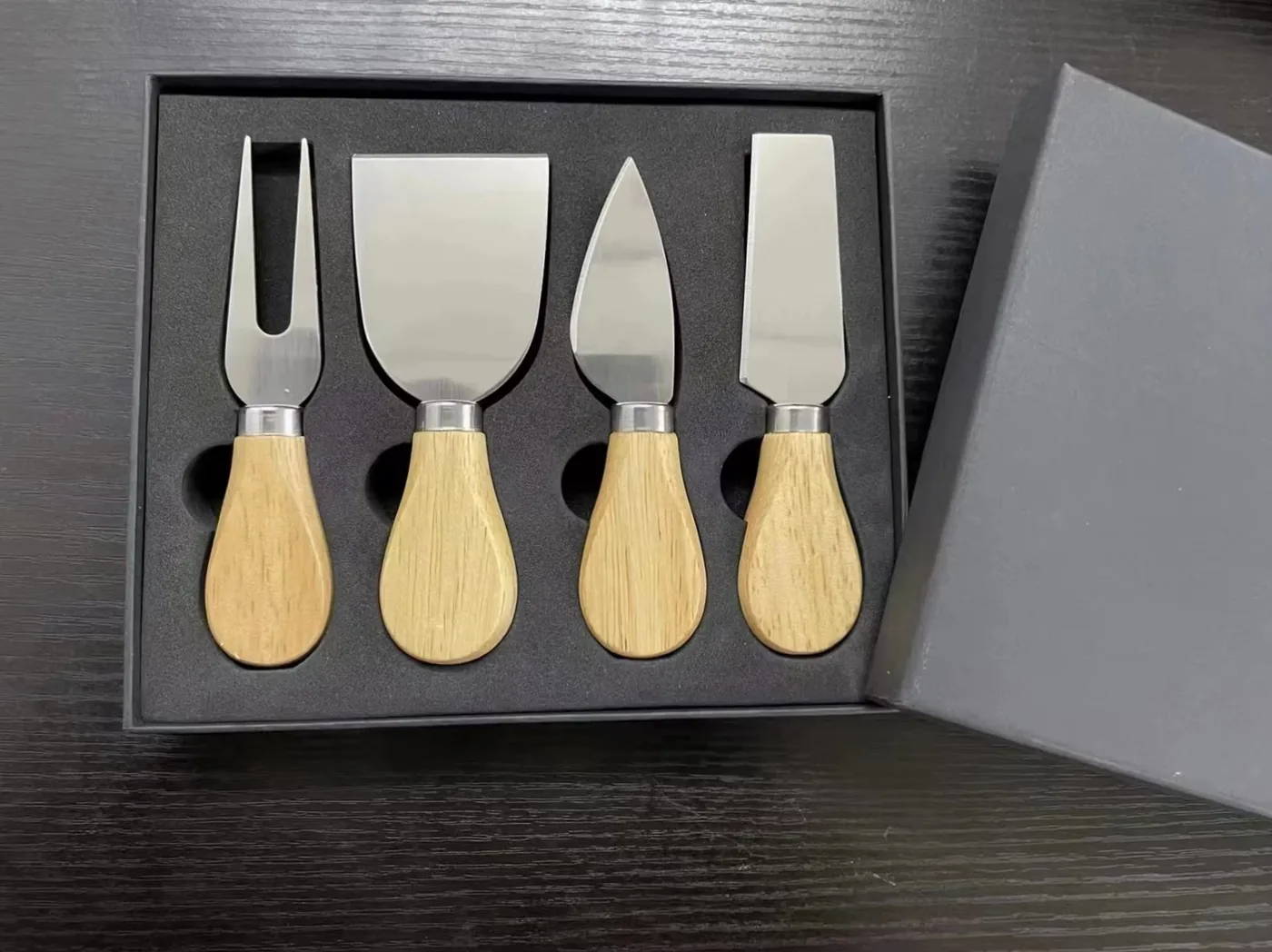 4-Piece Cheese Knife Set — Wood Handles