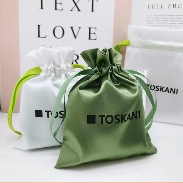 Satin Drawstring Pouches — Custom Logo Bulk