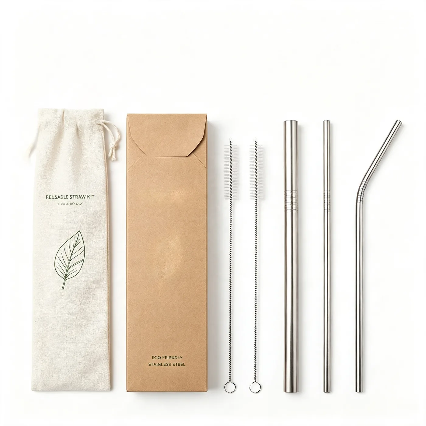 Custom Logo Stainless Steel Straw Sets — OEM